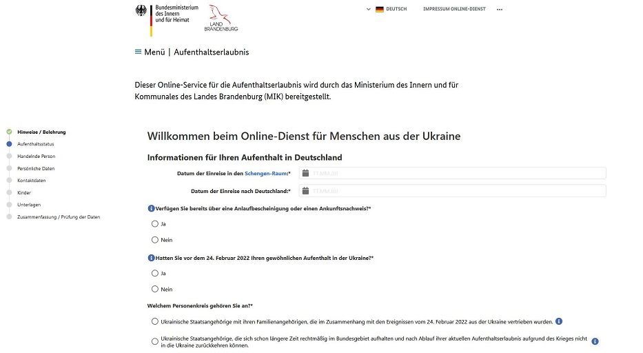 Der Online-Dienst „Aufenthaltstitel für Menschen aus der Ukraine“