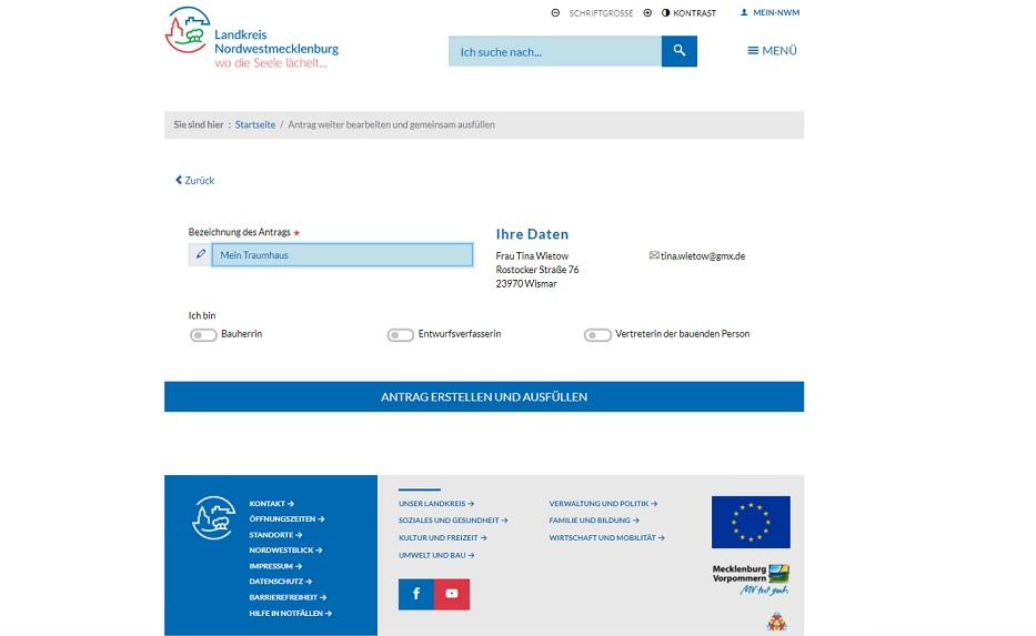 Screenshot Internetauftritt Landkreis Nordwestmecklenburg
